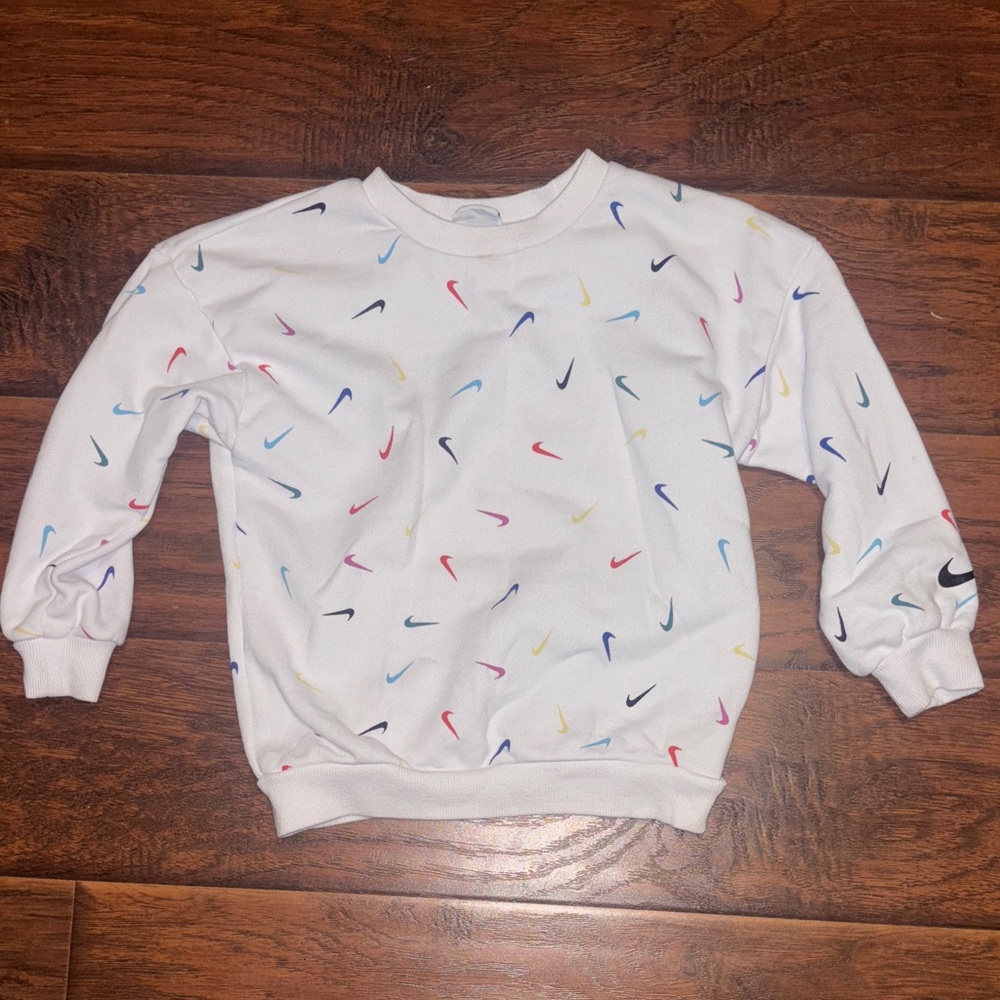 Nike Kids White Multicolor Swoosh Sweatshirt